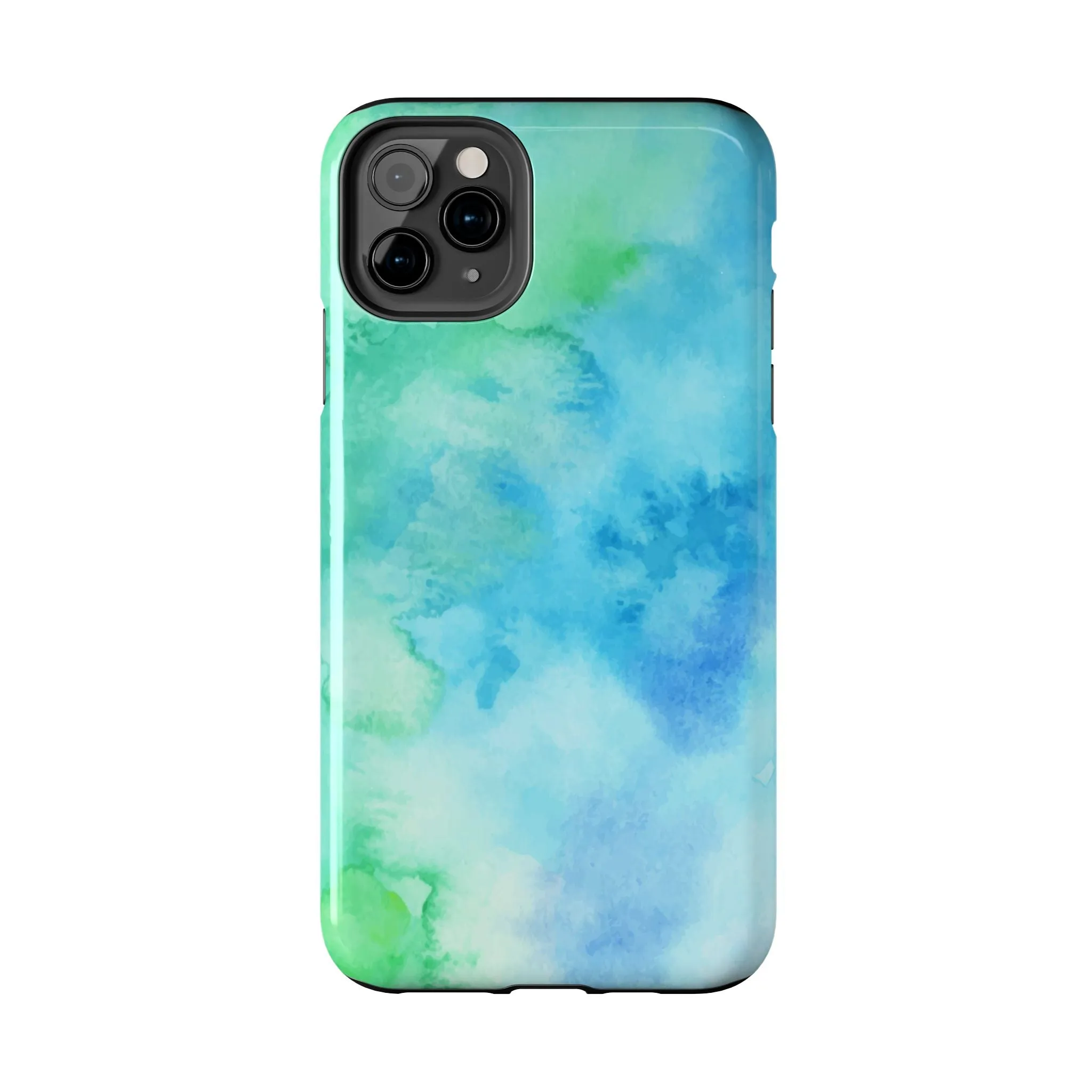 Blue Green Watercolor Tough Phone Case, Tie Dye Colorful Print Cute Cell Iphone 15 14 13 Pro Max 12 11 XS XR X 7 SE 8 Galaxy S24 S23 S22