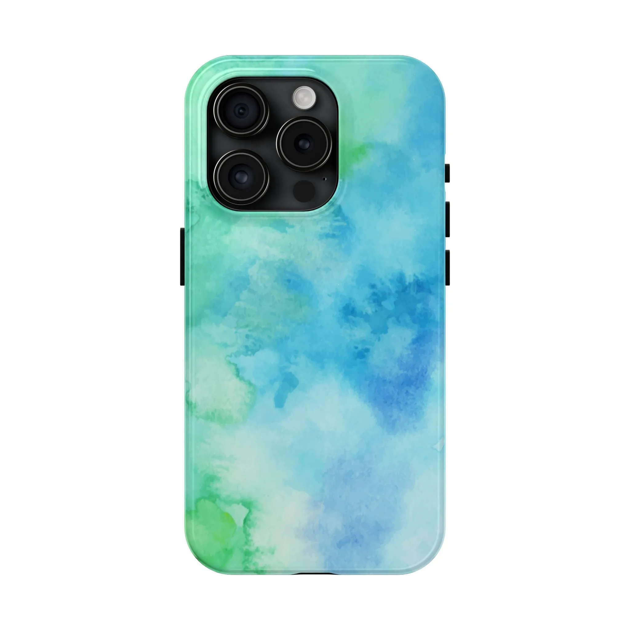 Blue Green Watercolor Tough Phone Case, Tie Dye Colorful Print Cute Cell Iphone 15 14 13 Pro Max 12 11 XS XR X 7 SE 8 Galaxy S24 S23 S22