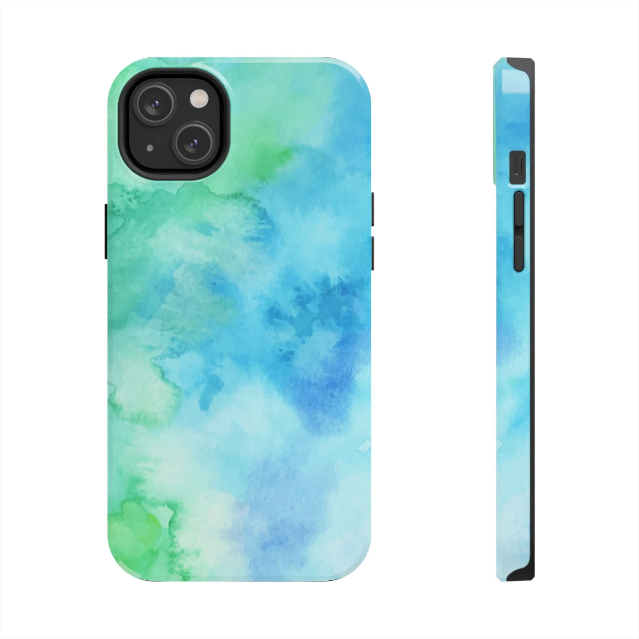 Blue Green Watercolor Tough Phone Case, Tie Dye Colorful Print Cute Cell Iphone 15 14 13 Pro Max 12 11 XS XR X 7 SE 8 Galaxy S24 S23 S22