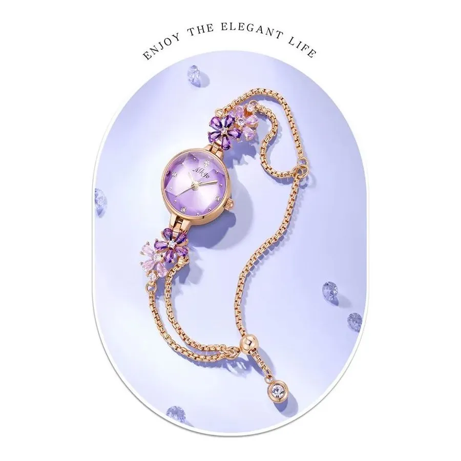 BlushOceanHeart Crystal Elegance Slim Bracelet Watch