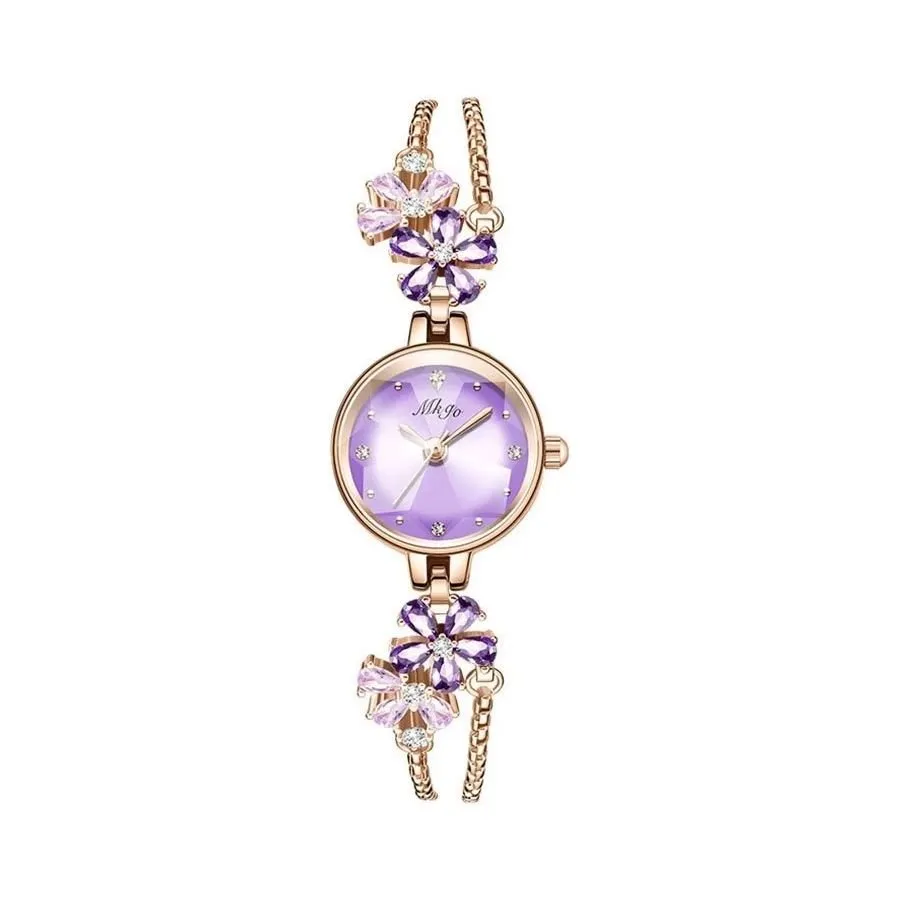 BlushOceanHeart Crystal Elegance Slim Bracelet Watch