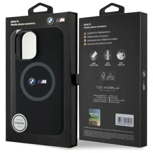 BMW M Series Silicone Hardcase with Printed Ring MagSafe Case for iPhone 16 6.1" Black - BMHMP16S23SROK