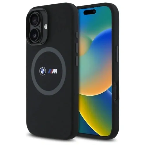 BMW M Series Silicone Hardcase with Printed Ring MagSafe Case for iPhone 16 6.1" Black - BMHMP16S23SROK