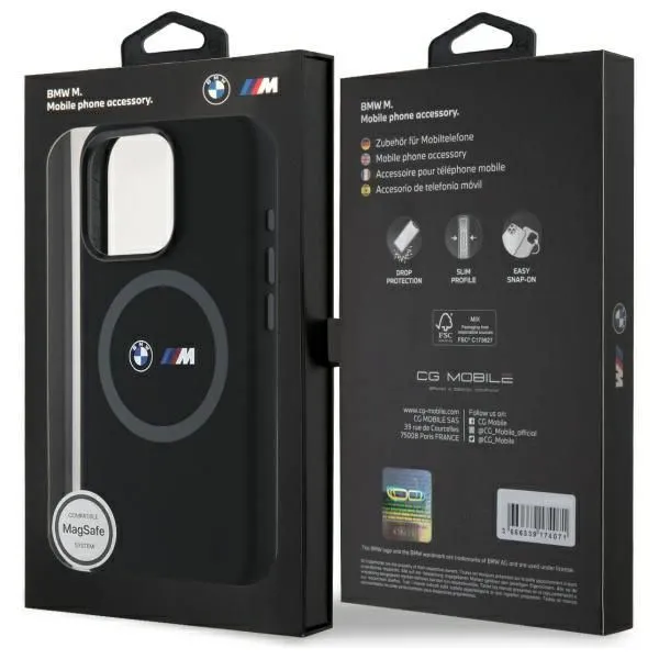 BMW M Series Silicone Printed Ring Case with MagSafe for iPhone 16 Pro 6.3" Black - BMHMP16L23SROK