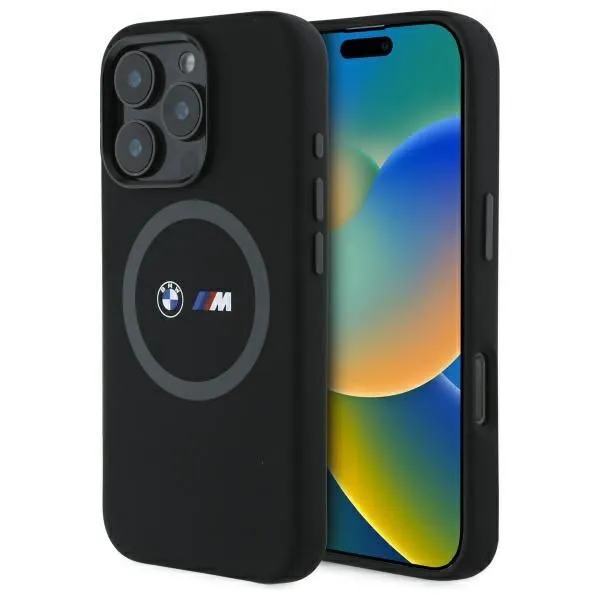 BMW M Series Silicone Printed Ring Case with MagSafe for iPhone 16 Pro 6.3" Black - BMHMP16L23SROK