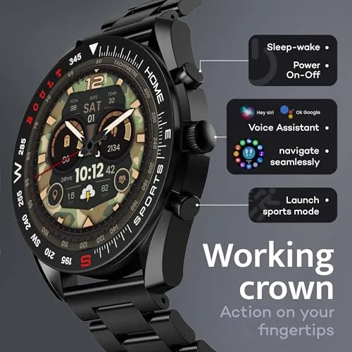 Boult Newly Launched Mirage Smart Watch 1.39''HD Screen, Bluetooth Calling, IP67, Zinc Alloy Frame, 500 Nits Brightness, AI Voice Assistant, SpO2 Monitoring, 120  Sports Mode (Coal Black)