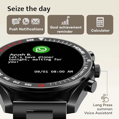 Boult Newly Launched Mirage Smart Watch 1.39''HD Screen, Bluetooth Calling, IP67, Zinc Alloy Frame, 500 Nits Brightness, AI Voice Assistant, SpO2 Monitoring, 120  Sports Mode (Coal Black)