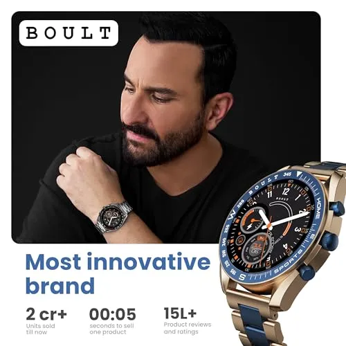 Boult Newly Launched Mirage Smart Watch 1.39''HD Screen, Bluetooth Calling, IP67, Zinc Alloy Frame, 500 Nits Brightness, AI Voice Assistant, SpO2 Monitoring, 120  Sports Mode (Coal Black)