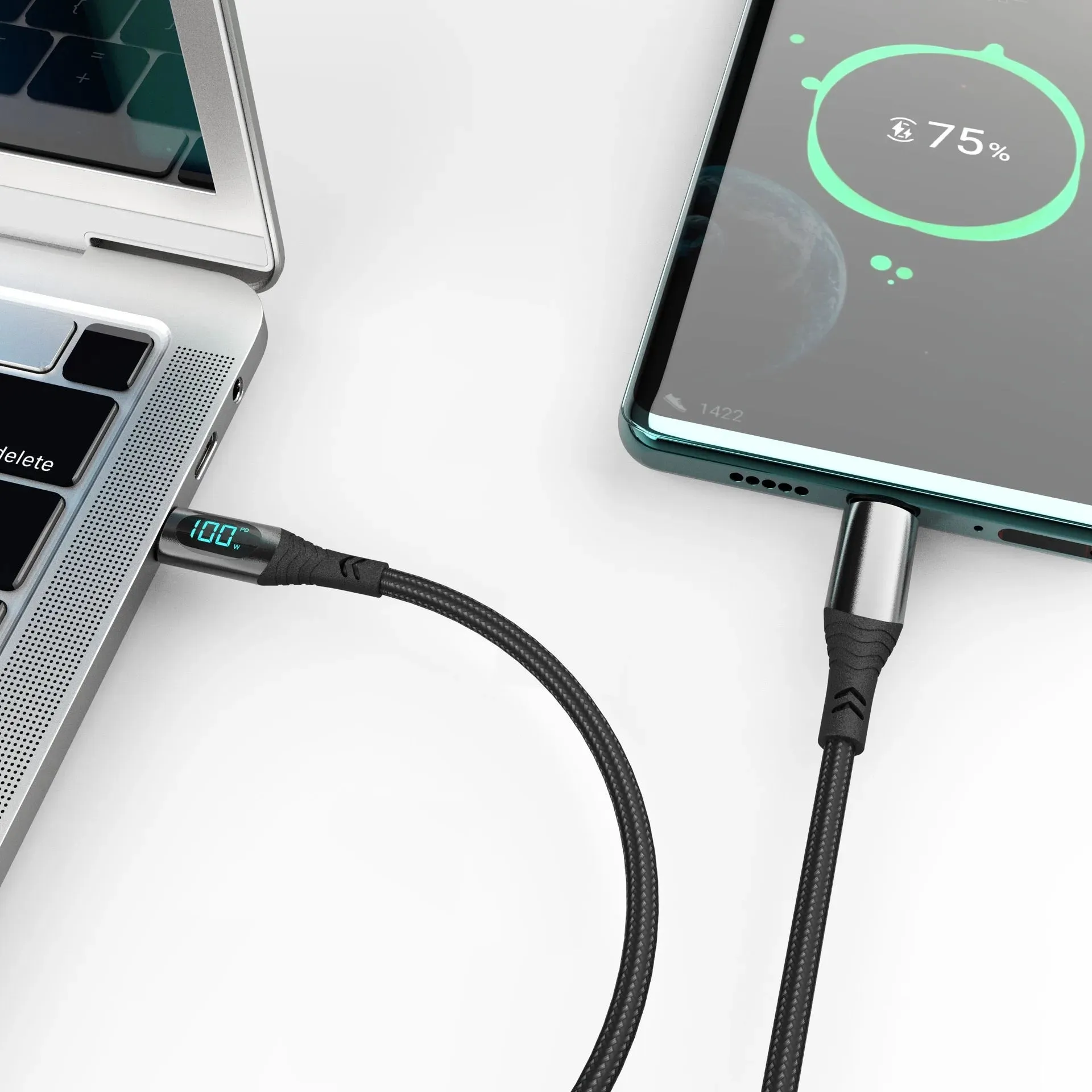 Cable charger type C with charg display fast charging