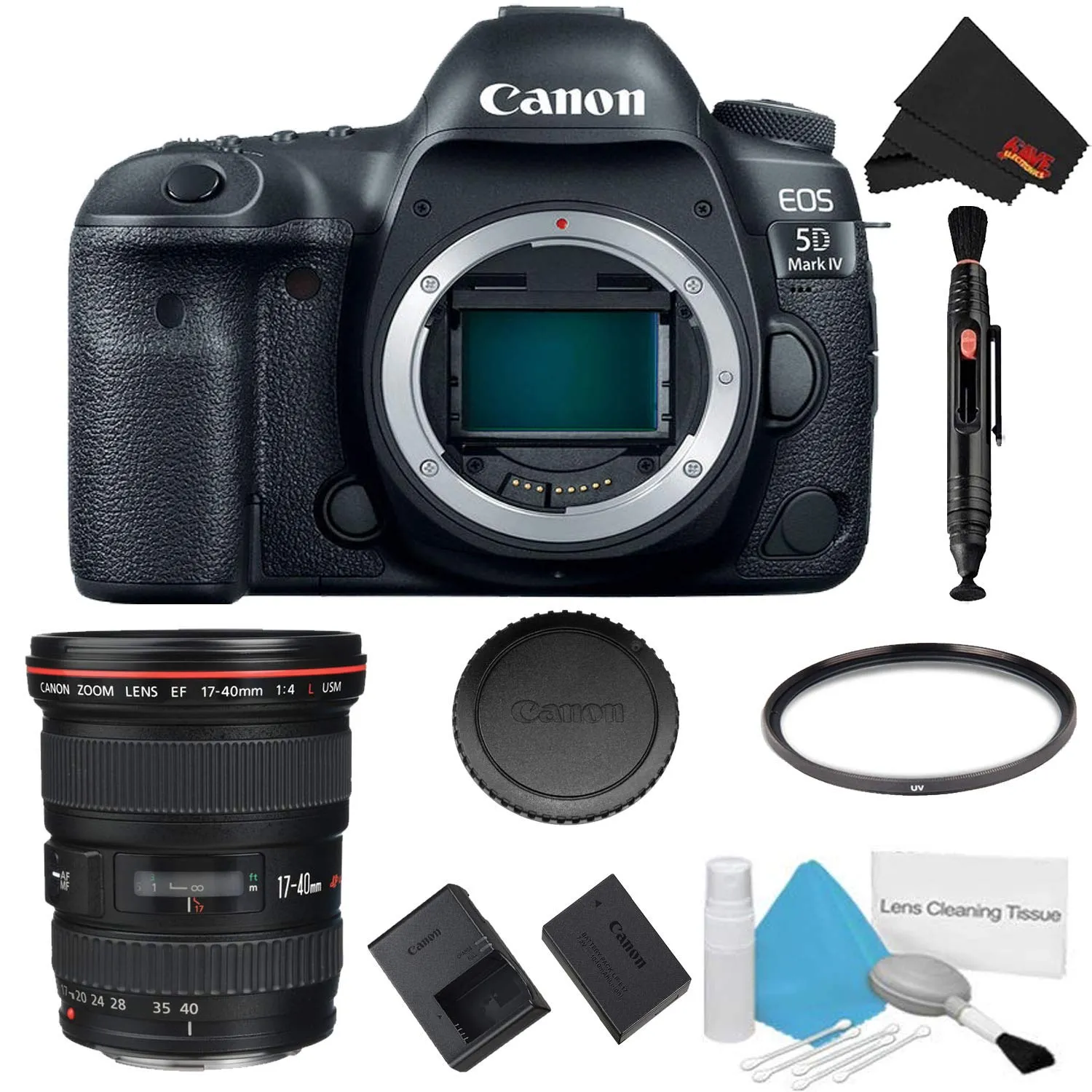 Canon EOS 5D Mark IV DSLR Camera (Body Only) Basic Filter Kit w/ 17-40mm 4.0 USM L Lens - International Model