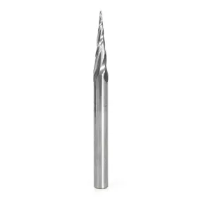 Carving Tapered Ball Nose CNC Router Bit | 6.2° x 1⁄32 Dia x 1⁄64 Radius x 1 x 1⁄4 Shank x 3" Long | 46280-U | 738685884621