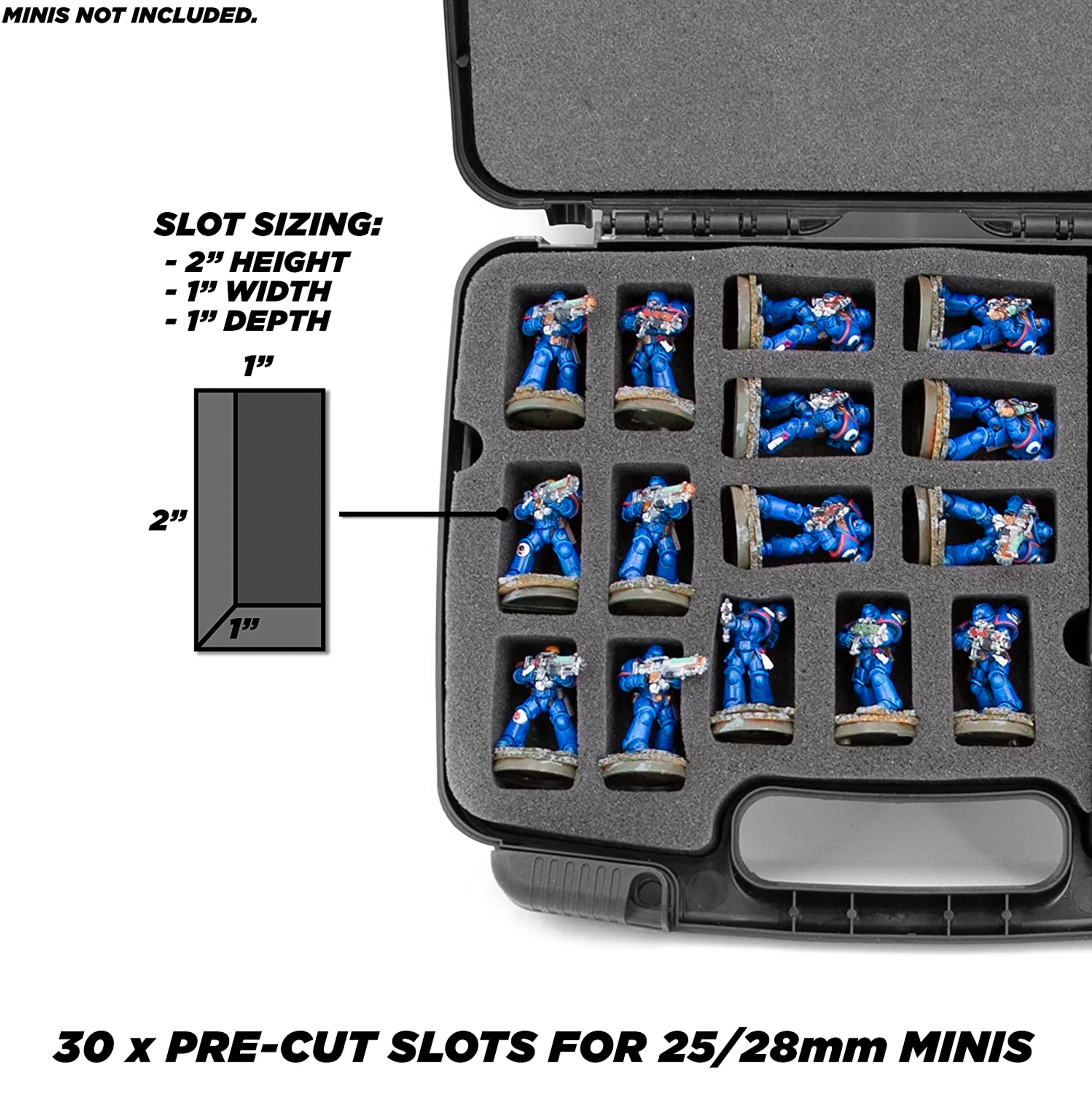 CASEMATIX Miniature Storage Hard Shell Case - 30 Slot Figurine Carrying Case with Customizable Foam for for Warhammer 40k, DND and More!