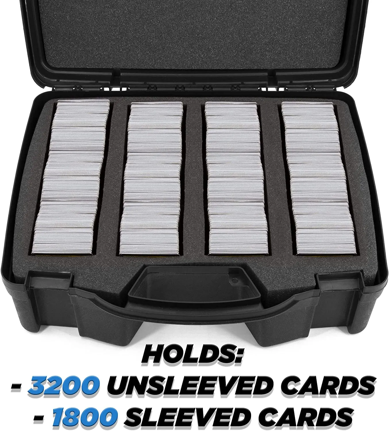 CASEMATIX Trading Card Case and Card Game Organizer for 3200 Cards - 16" Hard Shell Card Case Holder for Trading Cards with 40 Dividers