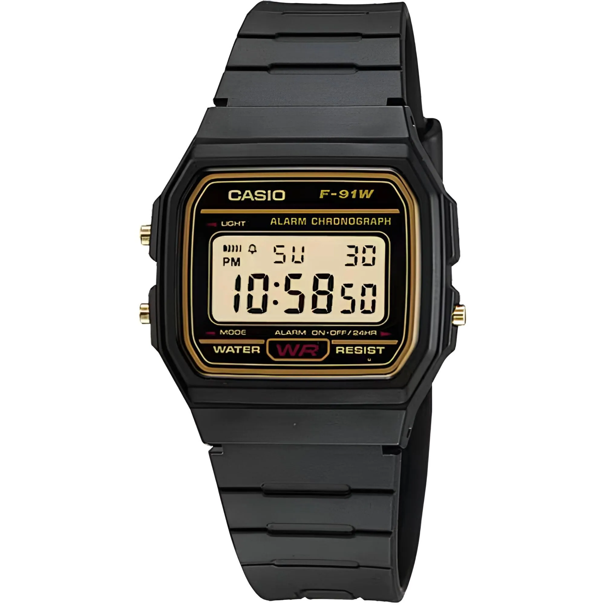 Casio Men's Watch - Beige Digital Dial Black Resin Strap Chronograph | F-91WG-9