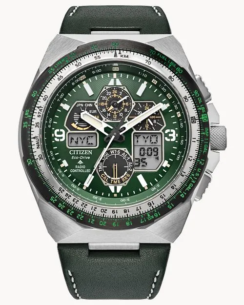 Citizen Promaster Skyhawk A-T GReen Dial Leather Strap Watch JY8147-01X