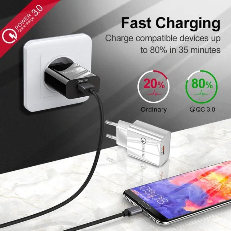 Compact 18W QC3.0 Fast Charger for Mobile Phones and Tablets, US Plug