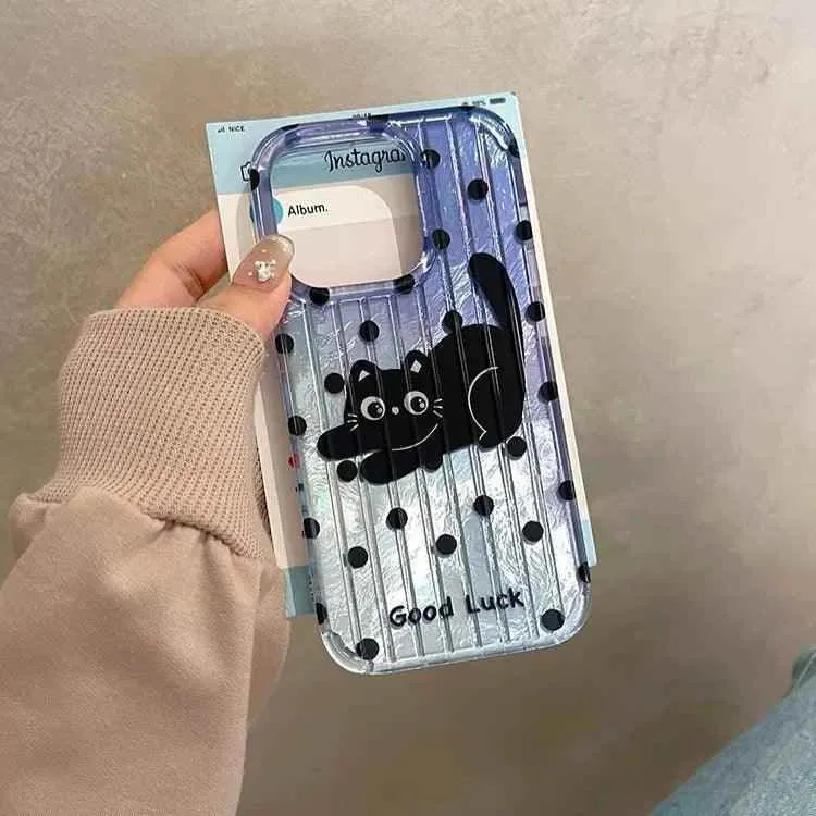 Cute Phone Cases for iPhone 13, 14, and 15 Pro Max models - Cartoon Black Cat - Silicone Cover - TSP206