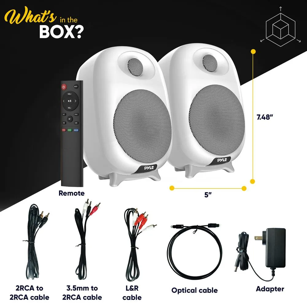 Desktop Bluetooth Bookshelf Speakers - Hifi Studio Monitor Computer Desk Stereo Speaker System, Connections And Studio Quality Sound, White (60Watt Max)