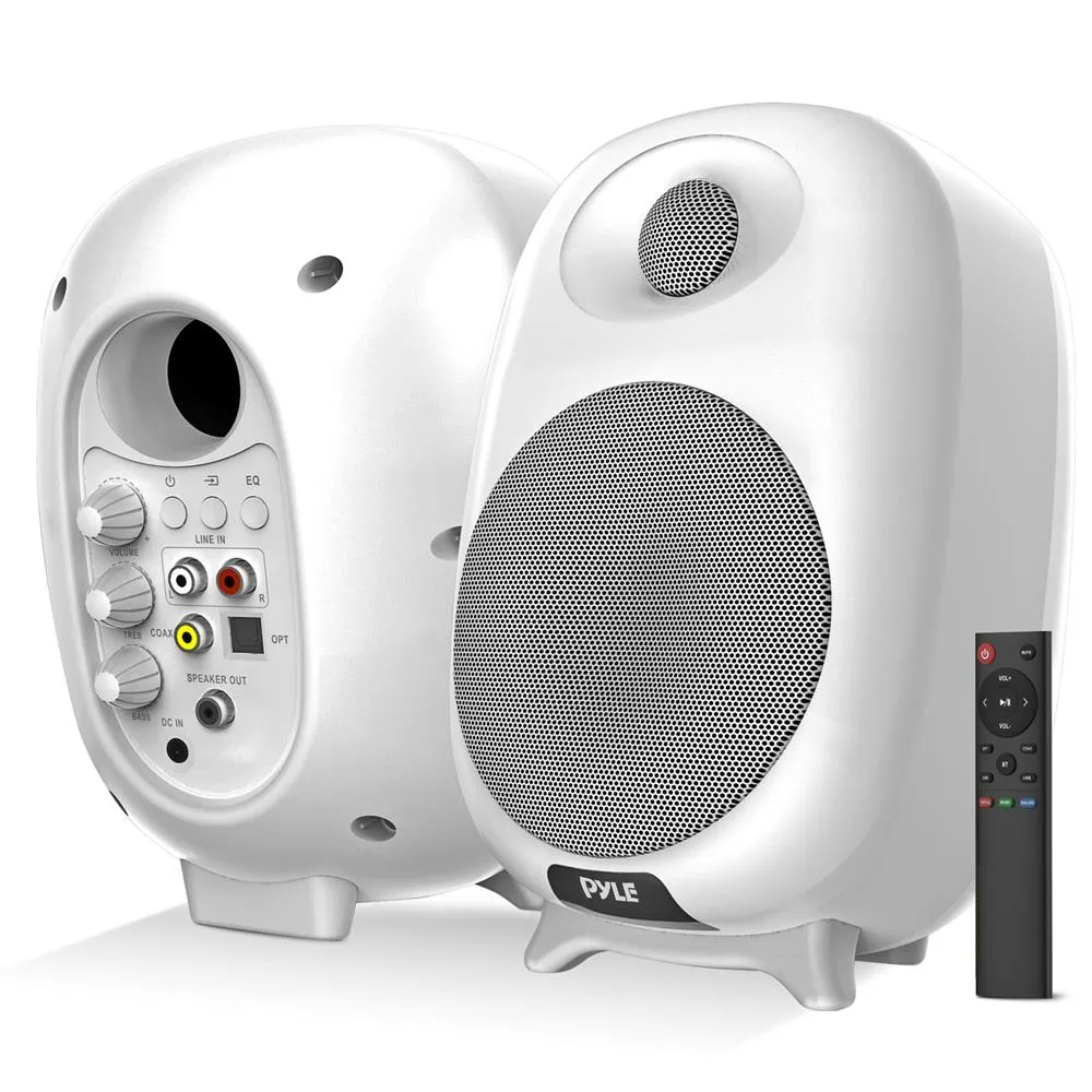 Desktop Bluetooth Bookshelf Speakers - Hifi Studio Monitor Computer Desk Stereo Speaker System, Connections And Studio Quality Sound, White (60Watt Max)