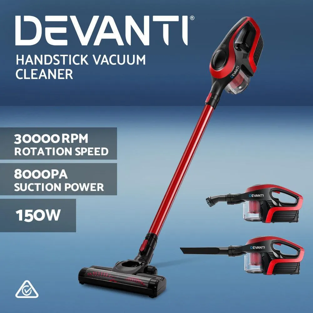 Devanti Cordless Stick Vacuum Cleaner - Black and Red