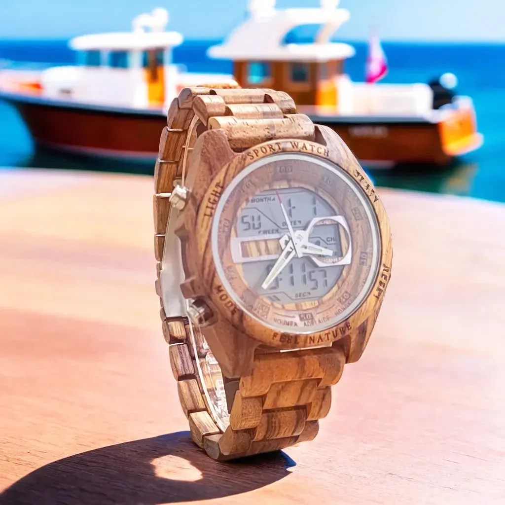 Digital Wooden Quartz LED Alarm Naturalism Sport Viking Watch