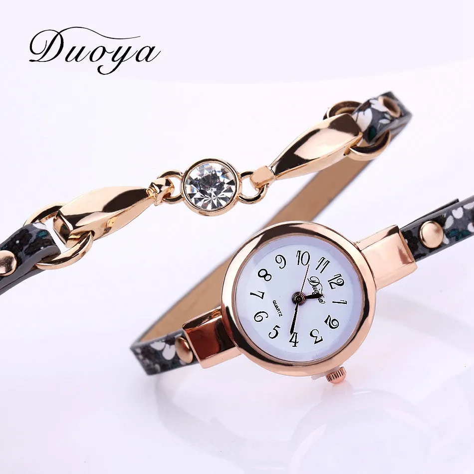 Duoya Watch Women Brand Flower Luxury Gold Women Luxury Bracelet Watch Dress Vintage Female Electronic Quartz Wristwatch