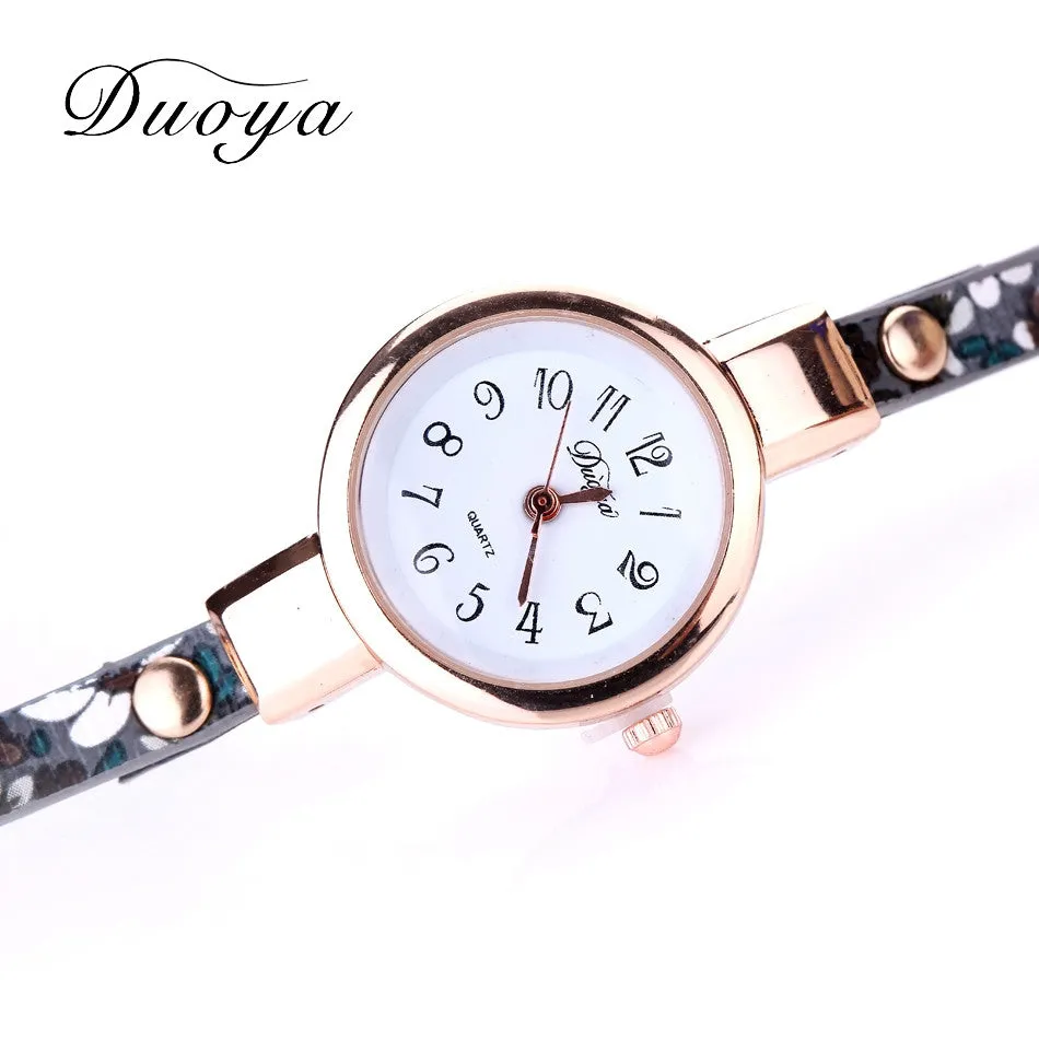 Duoya Watch Women Brand Flower Luxury Gold Women Luxury Bracelet Watch Dress Vintage Female Electronic Quartz Wristwatch