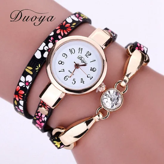 Duoya Watch Women Brand Flower Luxury Gold Women Luxury Bracelet Watch Dress Vintage Female Electronic Quartz Wristwatch