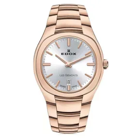 Edox Les Bèmonts Ladies Rose Gold Silver Watch 57004-37R-AIR