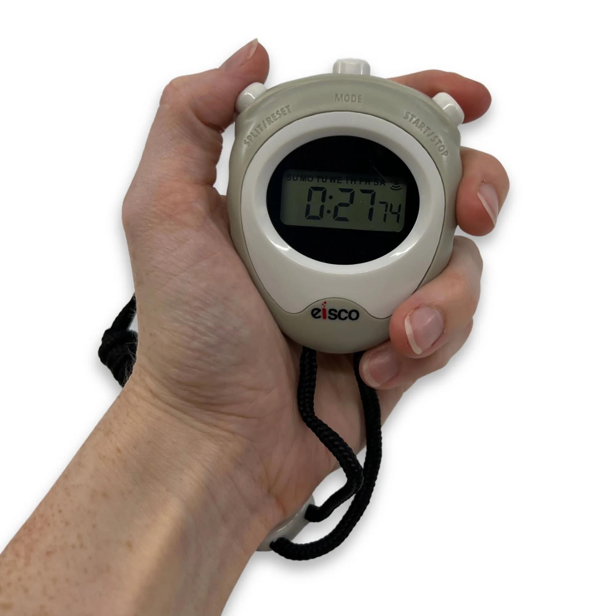 Eisco Labs - Digital Stopwatch with Quartz Timer, 1/100th Second Precision, Alarm Function - Displays Hours, Minutes, Seconds, Date, and Month - Timing for Sports, Labs, Experiments, and Education