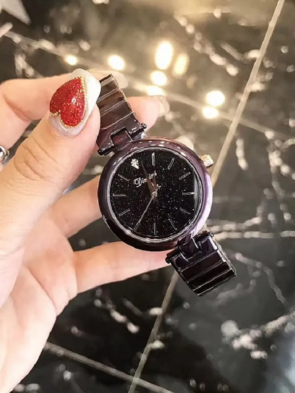 Elegant Starry Pattern Black Dial Women's Watch