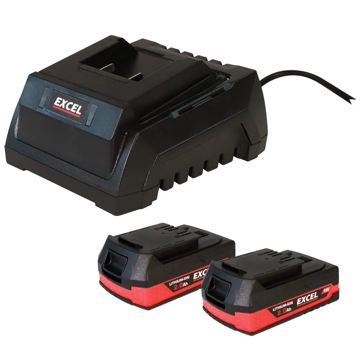 Excel 18V 2 x 2.0Ah Li-ion Battery & Fast Battery Charger 2.3A