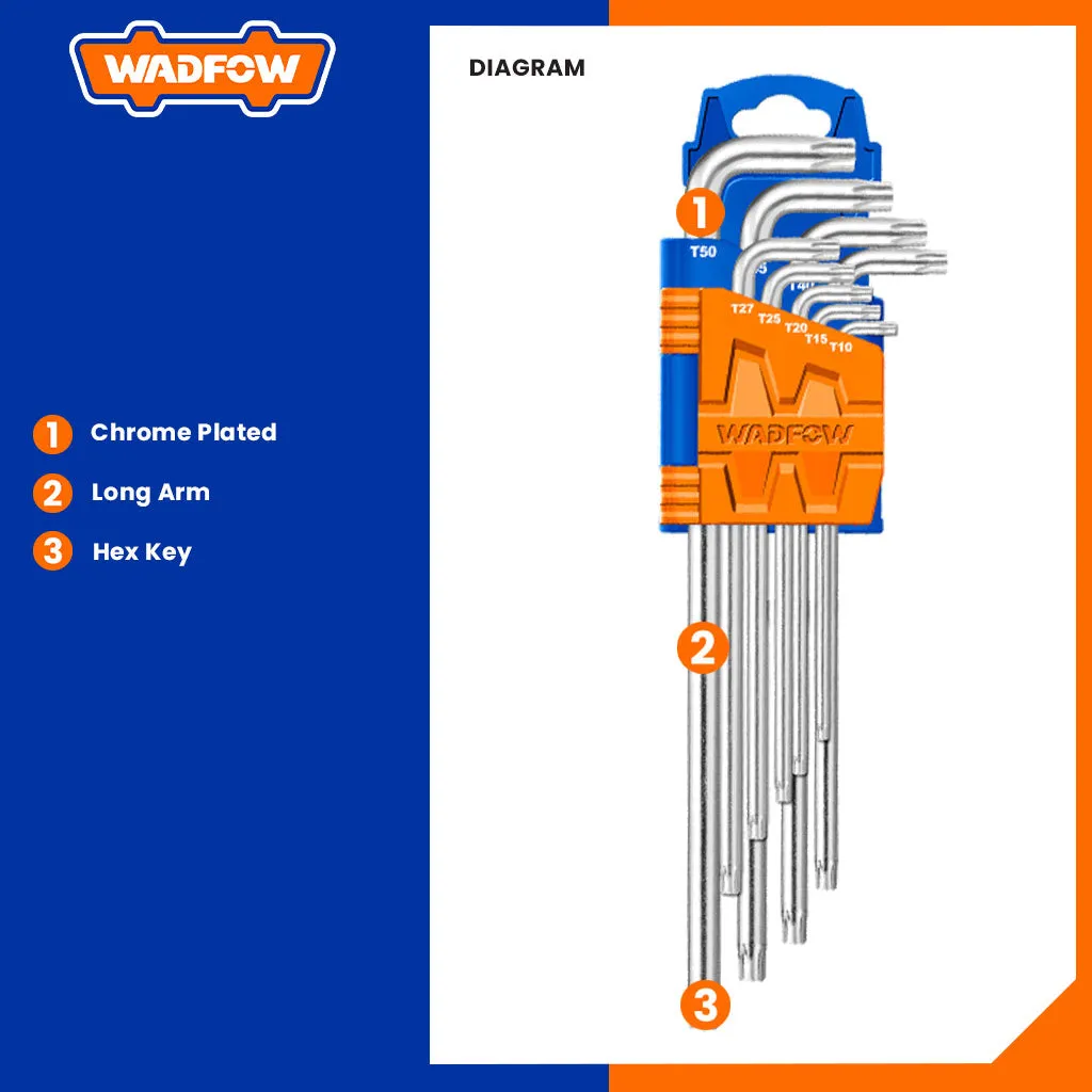 Extra-Long Arm Ball Point Allen Hex Key Set 9 Pieces WHK2292