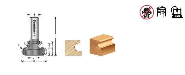 Finger Grip Router Bit | 5⁄64 x 15⁄64 Radius x 1 1⁄2 Dia x 13⁄16 x 1⁄2" Shank | 53808 | 738685938089