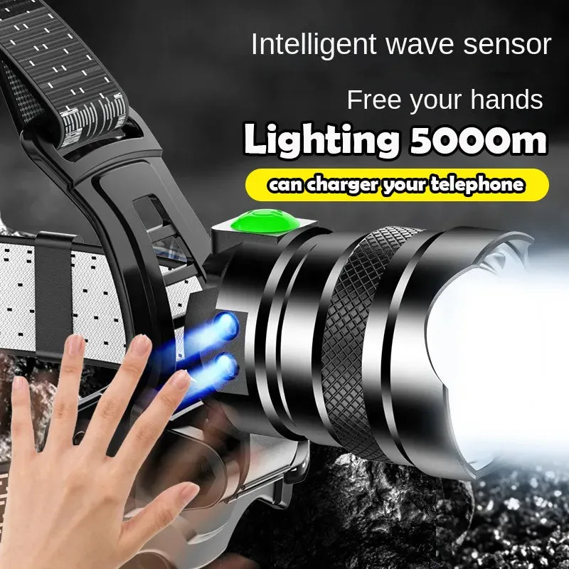 Fishing Lantern12000000 Lumens Shot Long Wick High Powerful Sensor Headlamp Head Torch Zoom XHP70 Headlight TYPE-C Rechargeable