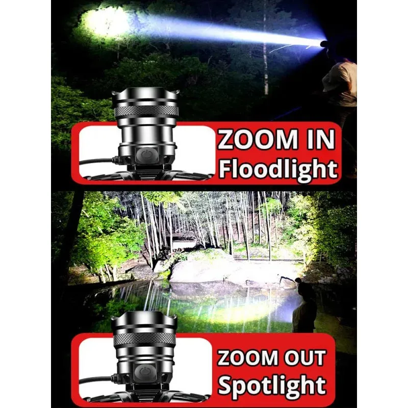 Fishing Lantern12000000 Lumens Shot Long Wick High Powerful Sensor Headlamp Head Torch Zoom XHP70 Headlight TYPE-C Rechargeable