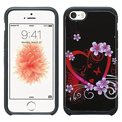 For iPhone SE | iPhone 5S/5 Case, Slim Hybrid Dual Layer Armor[Shock/Impact Resistant] Case for Apple Iphone SE/5S/5 - Heart Butterflies