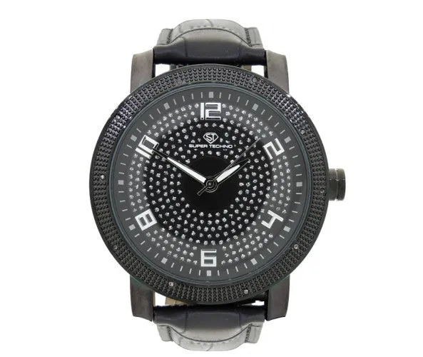 Fresh All Black Super Techno Real Diamond Watch Bling