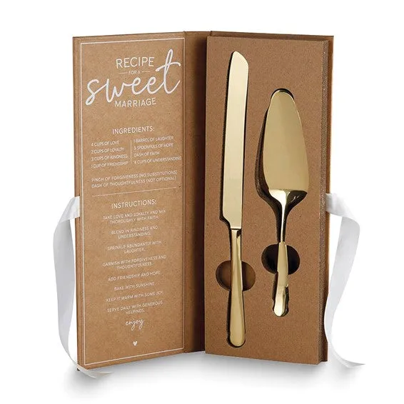 Gold-tone Stainless Steel LET THEM EAT WEDDING CAKE Boxed Server Set