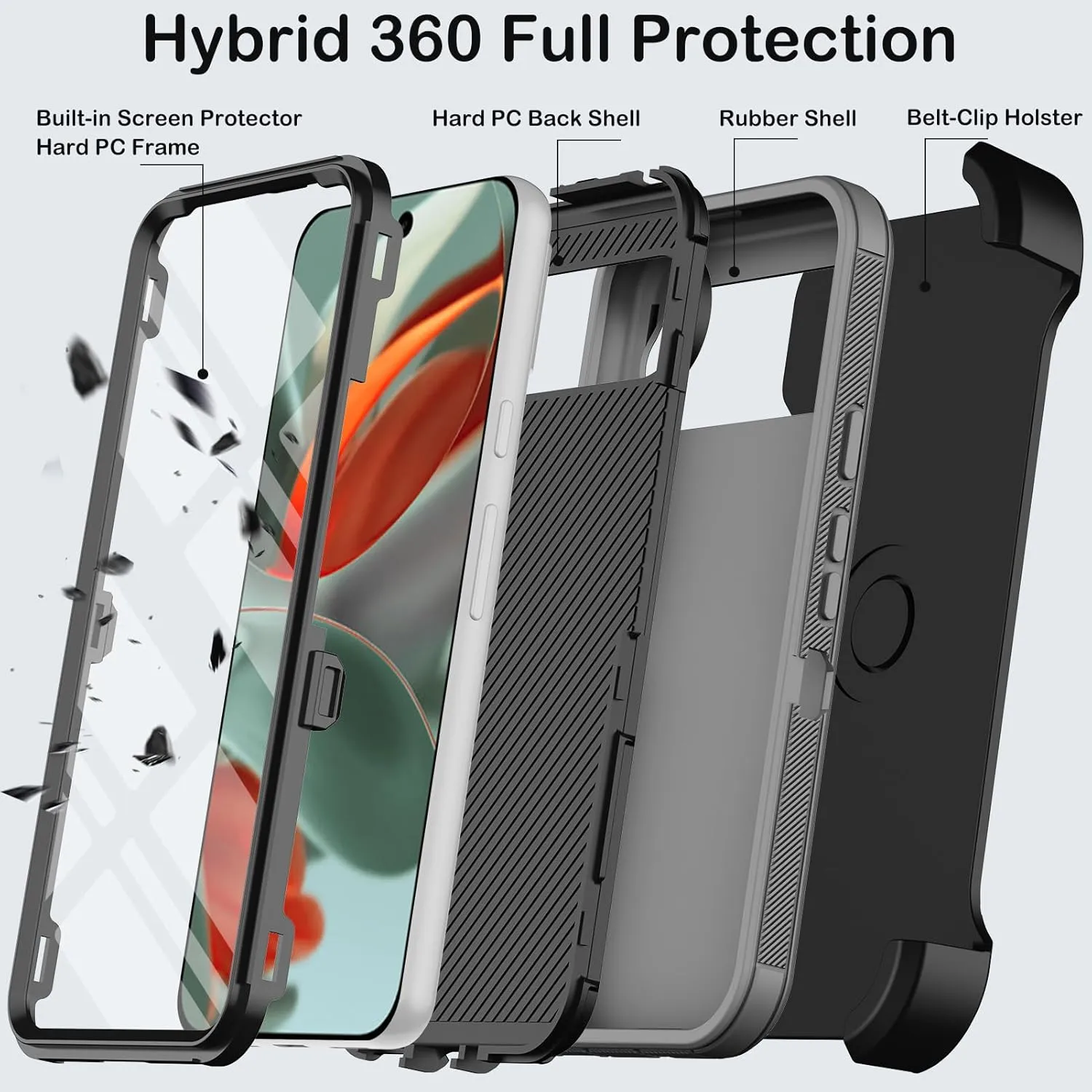 Google Pixel 9 Case Pro Case  Protector Belt Clip Holster Body Cover with Kickstand Black