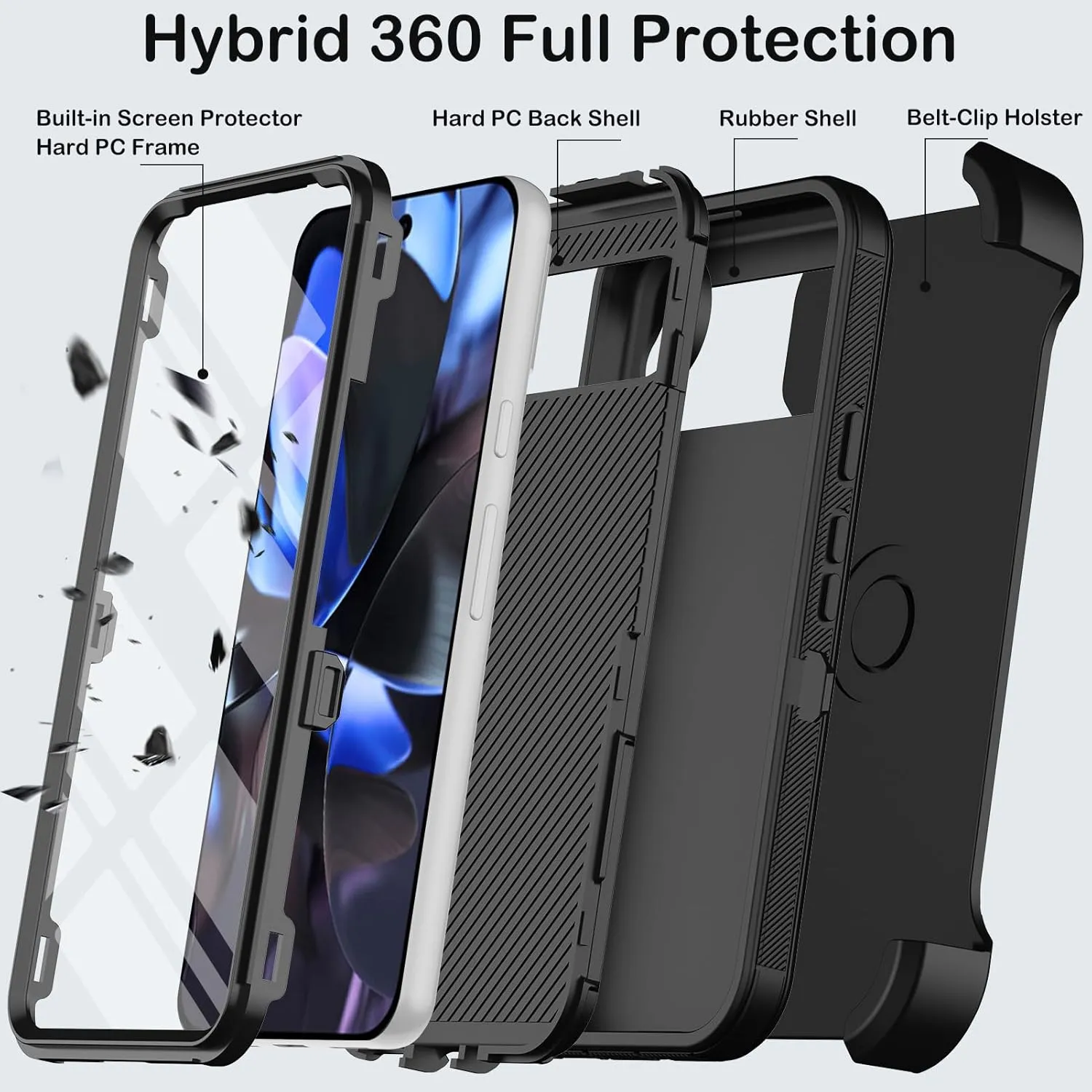 Google Pixel 9 Case Pro Case  Protector Belt Clip Holster Body Cover with Kickstand Black