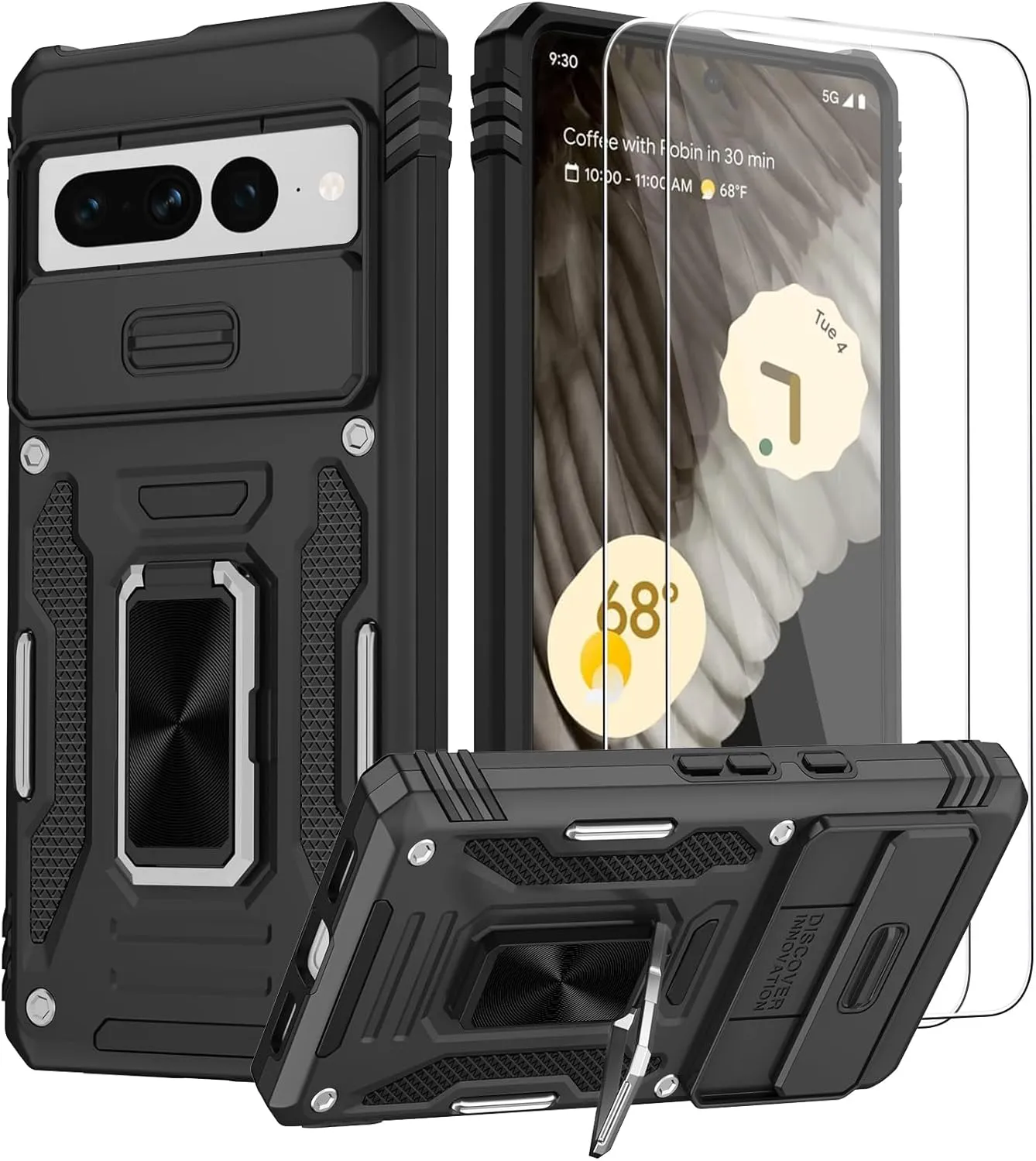 Google Pixel 9 Case Pro Case  Protector Belt Clip Holster Body Cover with Kickstand Black