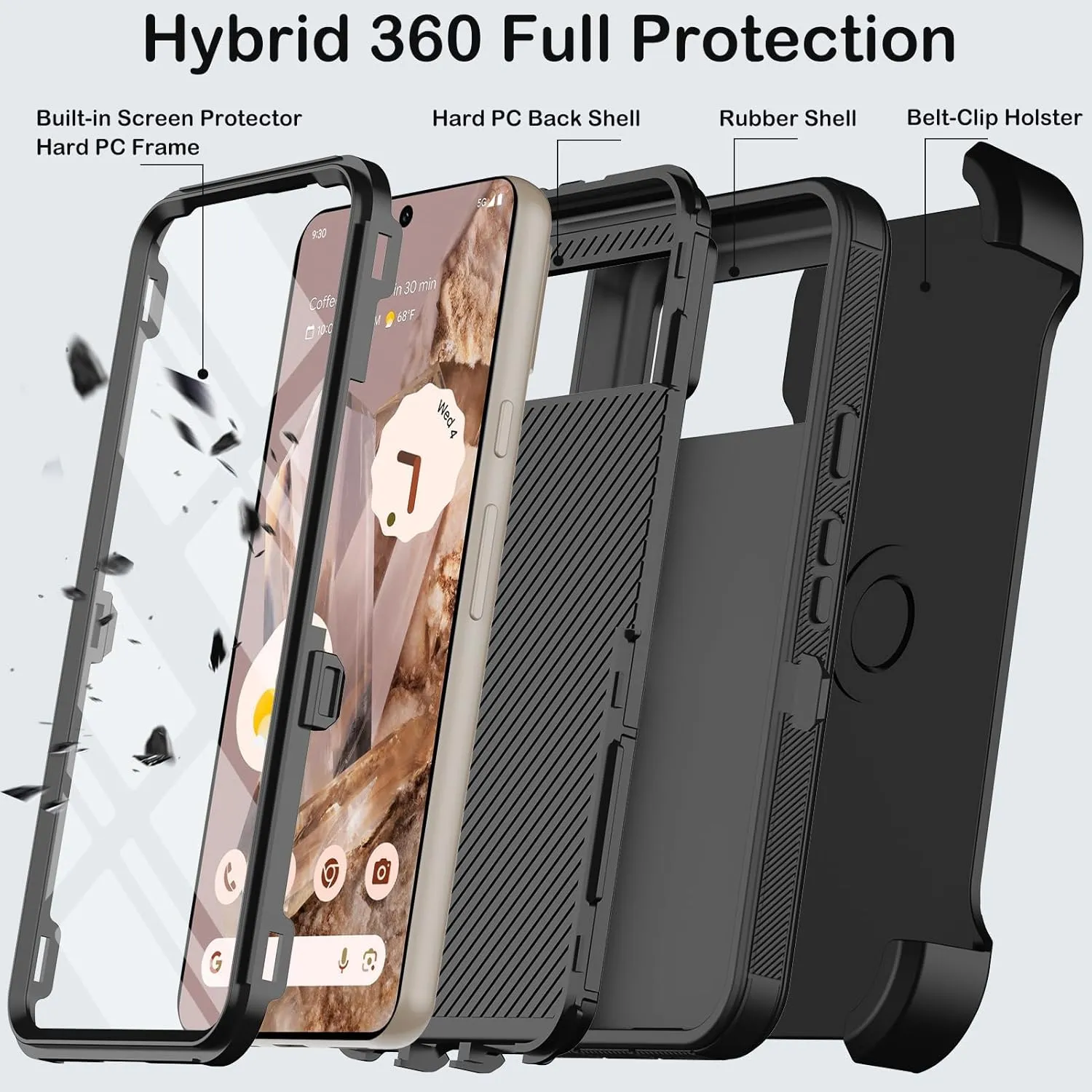 Google Pixel 9 Case Pro Case  Protector Belt Clip Holster Body Cover with Kickstand Black