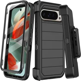 Google Pixel 9 Case Pro Case  Protector Belt Clip Holster Body Cover with Kickstand Black