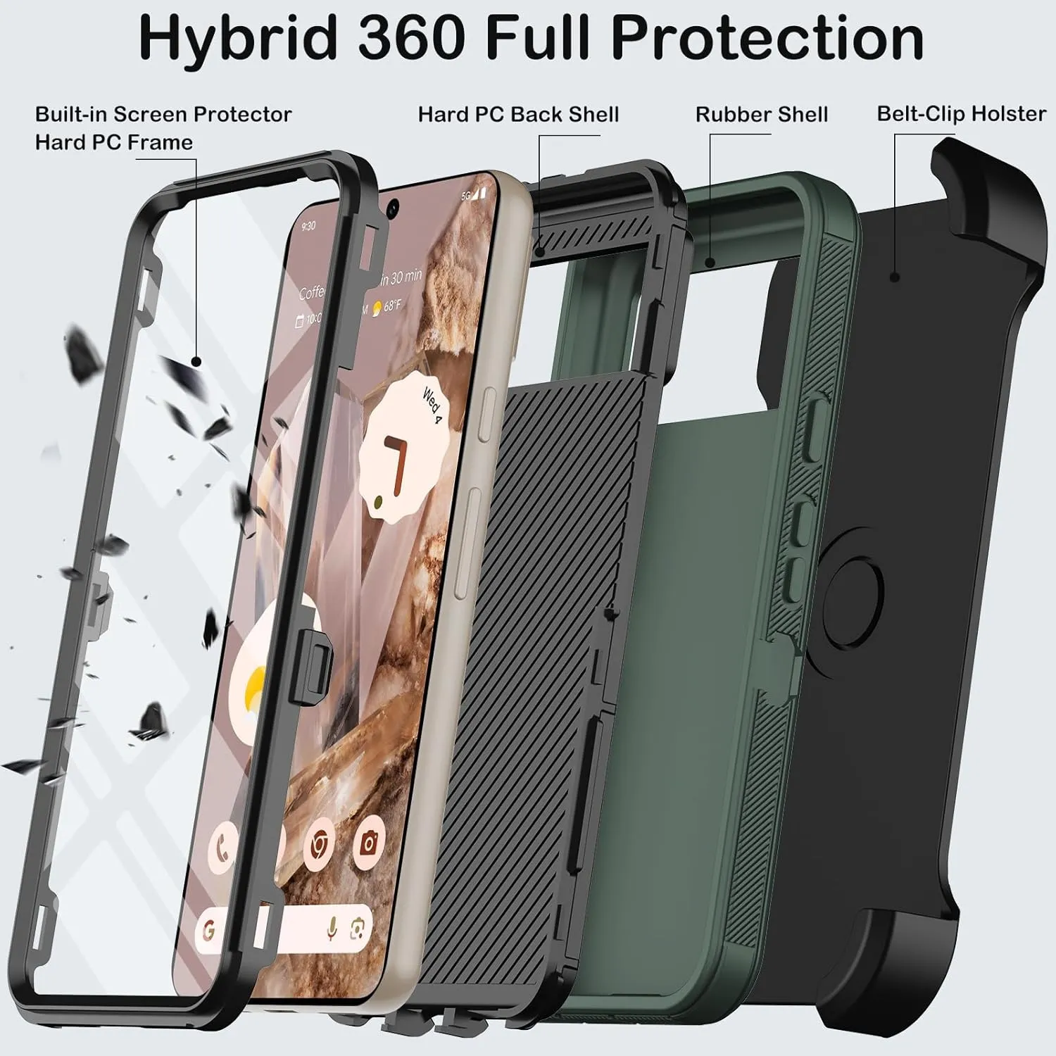 Google Pixel 9 Case Pro Case  Protector Belt Clip Holster Body Cover with Kickstand Black