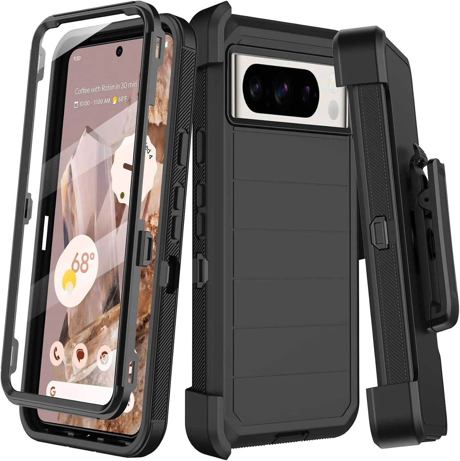 Google Pixel 9 Case Pro Case  Protector Belt Clip Holster Body Cover with Kickstand Black