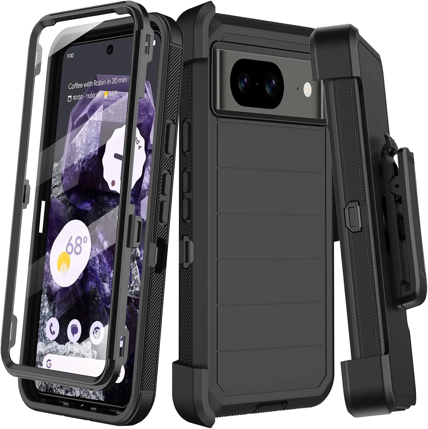 Google Pixel 9 Case Pro Case  Protector Belt Clip Holster Body Cover with Kickstand Black