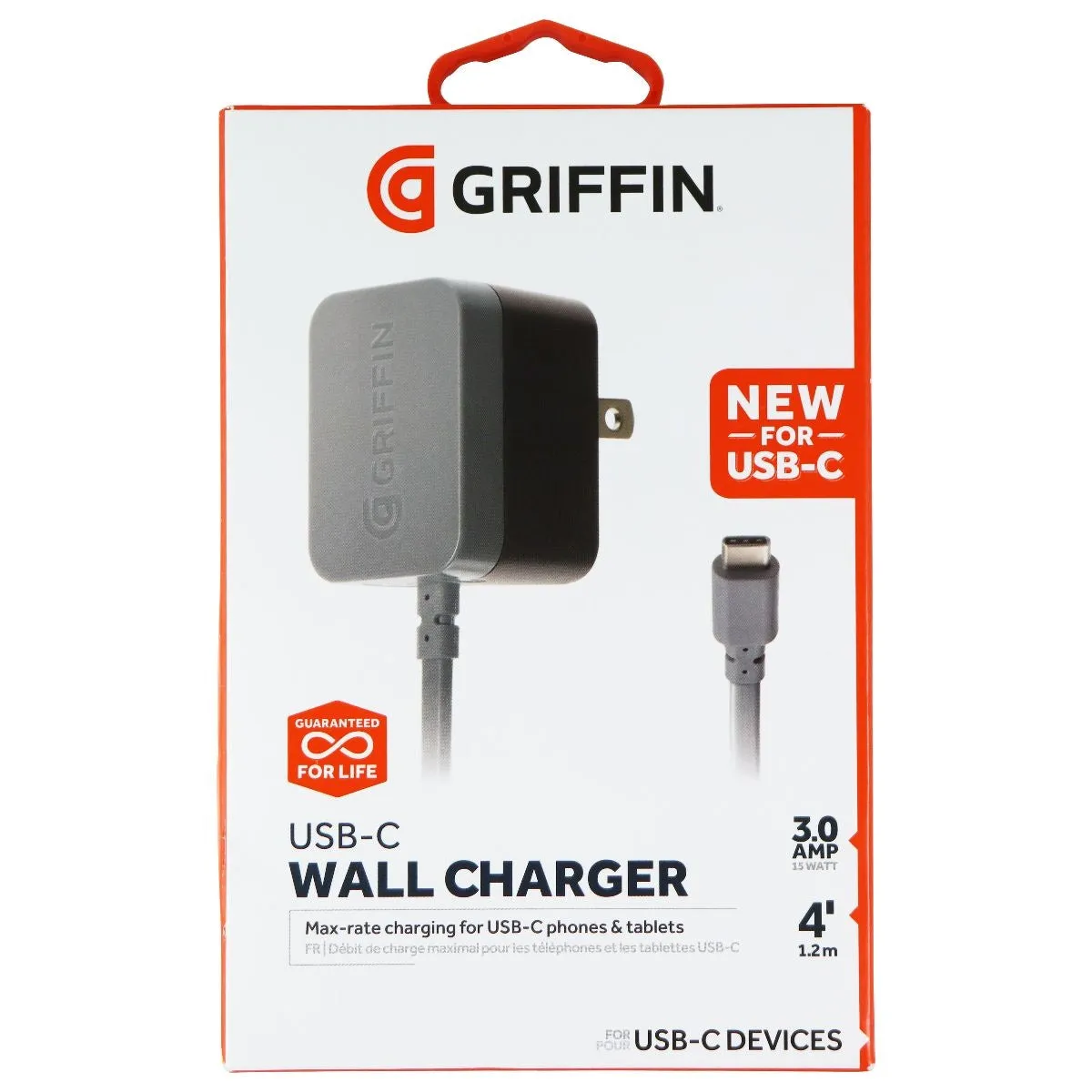 Griffin USB-C Wall Charger, PowerBlock SE with Attached Cable for USB-C devices