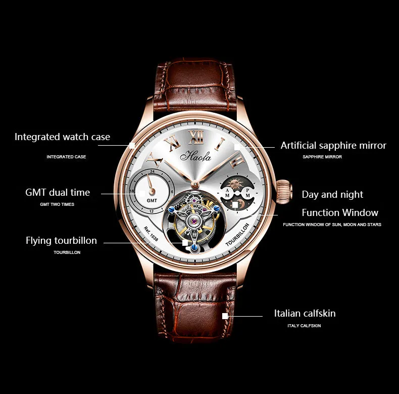 Haofa Luxury Tourbillon GMT Moonphase Watch 1038