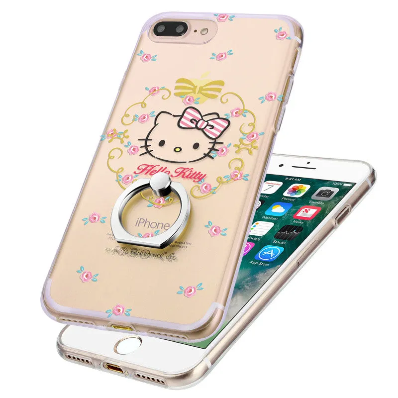 Hello Kitty Rhythm Slim Transparent TPU Bumper PC Cover Case w/ Ring Grip for Apple iPhone